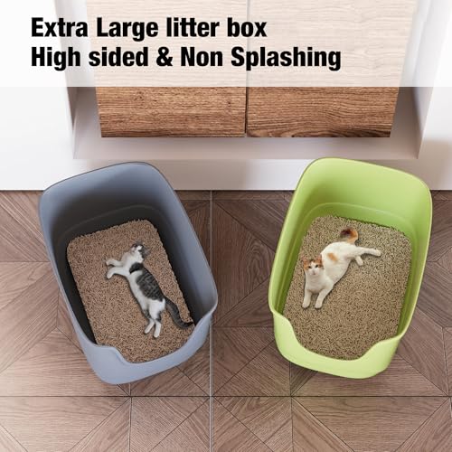 Jumbo Cat Litter Box with High Sides (Grey-Green)