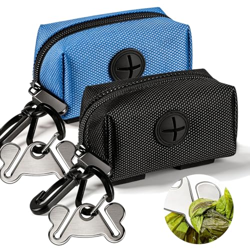 Dog Poop Bag Dispenser Holder Soft Waste Bags Roll Holders Leash Blue&Black (1 Count (Pack of 1) / 2PCS Blue&Black)