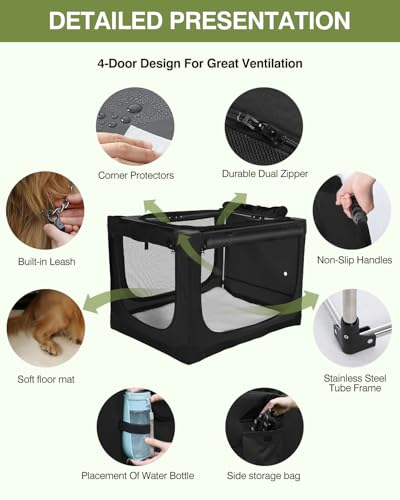 42 x 31 x 31 Inch Collapsible Soft Dog Crate for Dogs Up to 90 lbs (42.0"L x 31.0"W x 31.0"H / Black)
