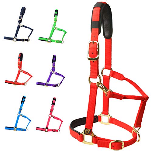 Adjustable Horse Halters by Heavy Duty Soft Nylon (Red / Full (L))