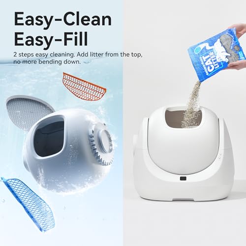Self Cleaning Cat Litter Box 7.8" Low Entry for Senior Cats (White)