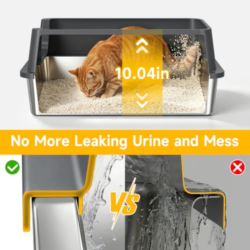 XL Open Top Stainless Steel Litter Box Large with High Sides (Dark Gray)