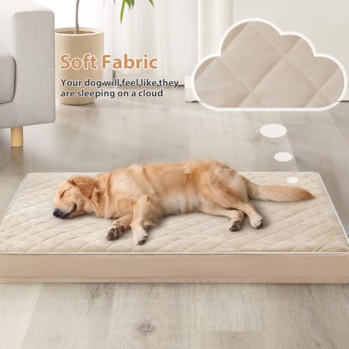 Orthopedic Waterproof Extra Large Senior Dogs Bed for Comfy Sleep (Beige / 42"L x 30"W x 4"Th)