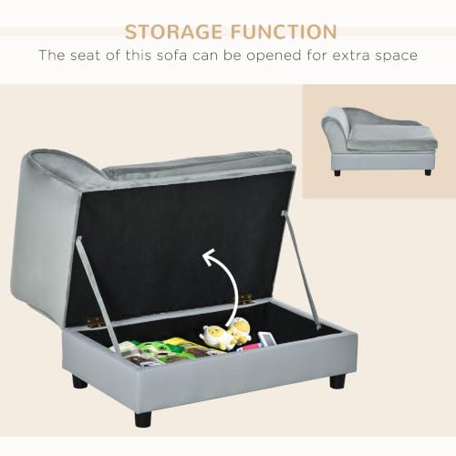 Luxury Fancy Dog Couch with Hidden Storage for Puppies (Light Gray)