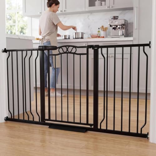 53.1 62.5 Inch Extra Wide Baby Gate Pressure Mounted for Doorways (Black / 53.1"-62.5")