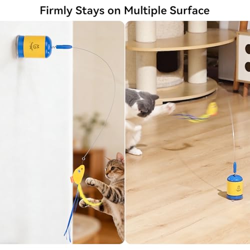 Interactive Automatic Cat Teaser Wand Toy with Strong Suction Cup (Blue)