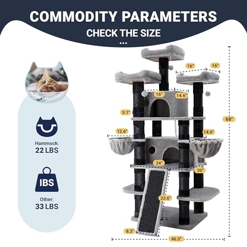 68 Inches Cat Tree (68 in / Black & Grey)