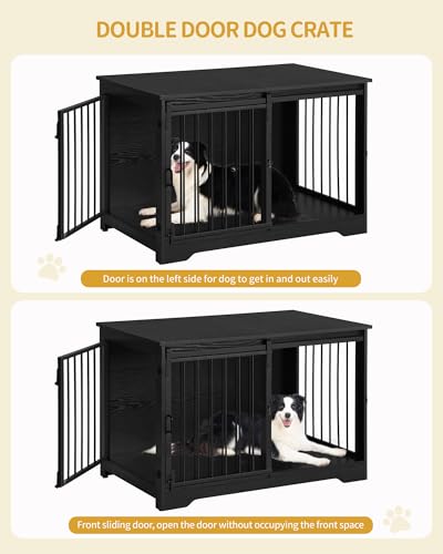 39.3" L Dog Crate Furniture Indoor Dog Kennel with Barn Door (Black / 39.3"L x 23.6"W x 26.8"H)