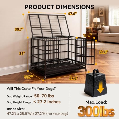 48 Inch Heavy Duty Dog Crate for Large Dogs (Black/48 inch)