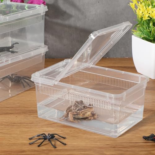 8 Pcs Reptile Breeding Box Plastic Spider Terrarium Tarantula Feeding Box for Bearded Dragon Lizard Spider Gecko Scorpion (Vent Strips / Clear / 5.9 x 3.9 x 2.5 Inch)