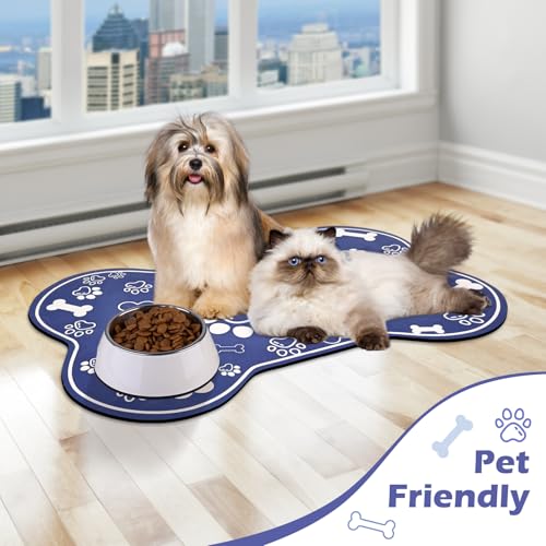 Dog Cat Mat for Food and Water (24"L x 16"W / Bone Shaped Blue2)