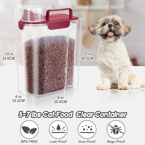 5Lbs 6Qt Airtight Pet Storage Container For Cat Dog Bird Food and Keep Fresh (Gray Blue + Red / 5L-2pack)