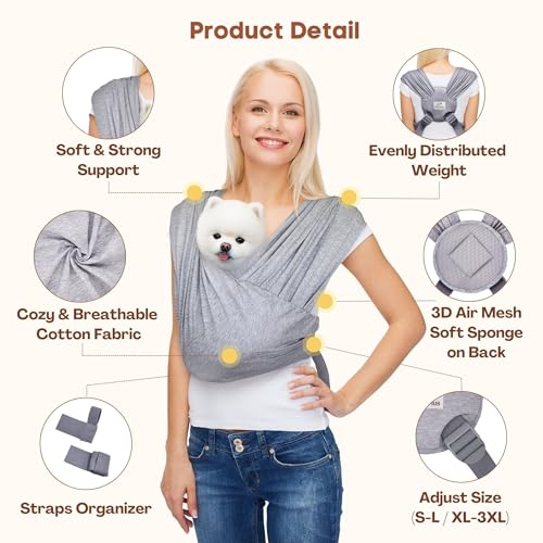 Small Dog Sling Carrier (Light Heather Gray / Plus)