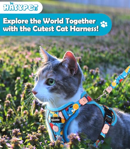 Cat Harness and Leash Set[MAX Safety 4th (H603 Pro Azure Floral / Medium (13-18lb))