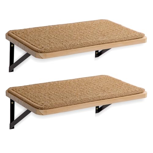 2Pack Wooden Cat Wall Shelves with Sisal Mat (Brownish white / 2 Pack 1 Steps)