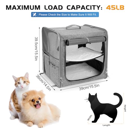Extra Large Cat Carrier for Cat with Zipper Locks (Grey)
