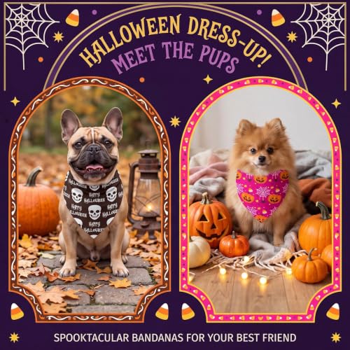 50 Pcs Halloween Dog Bandanas Bulk for Small Dog Lover Gifts (Ghost Pattern / 19.7 x 13.8 x 13.8 Inch)