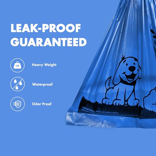 1000 Dog Poop Waste Bags with Dispenser and Leash Tie (Blue / 1 Count (Pack of 1000))