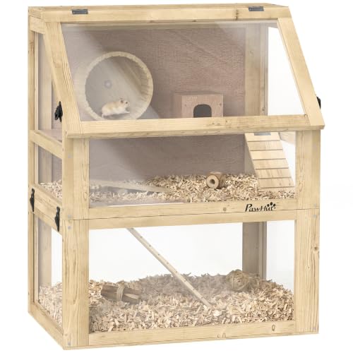 Wooden Hamster Cage 3 Tier for Dwarf Gerbil 24"x16"x29.5" Natural (Natural Wood / 23.6"L x 15.7"W x 29.5"H)