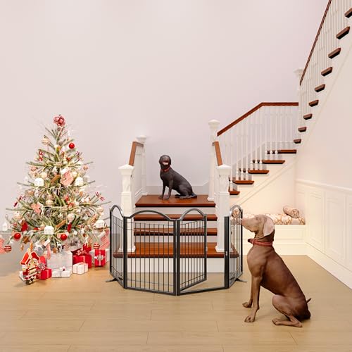 Metal No Assembly Freestanding Dog Gate with Door Walk Through (Black / 4 panels)