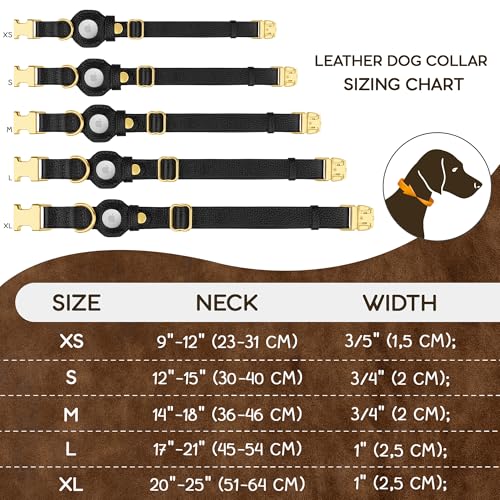 Leather Airtag Dog Collar (Black / S, 12"-15" Neck Fit)