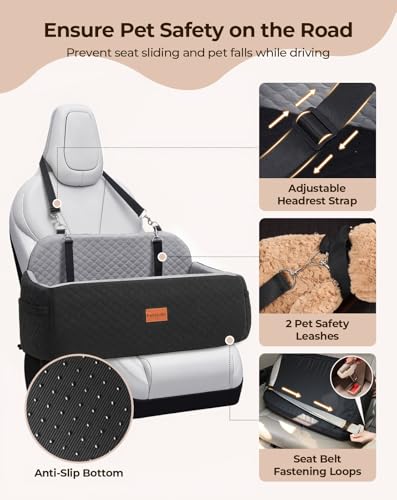 Dog Car Seat Booster Bed for Dog Under 55 Lbs (Black/Gray / Large)