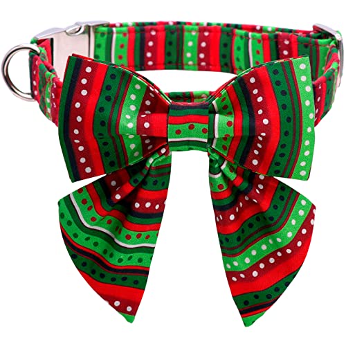 Christmas Dog Collar with Bowtie (Medium (Pack of 1) / Red&Green Dot(Sailor Bow))