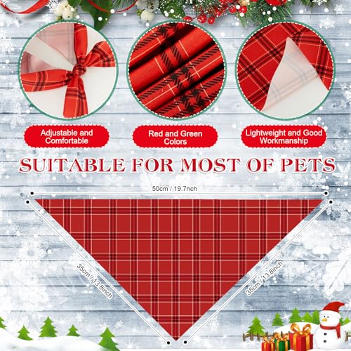 100 Pcs Christmas Plaid Dog Bandanas Bulk (Christmas Plaid / 19.7 x 13.8 x 13.8 Inch)