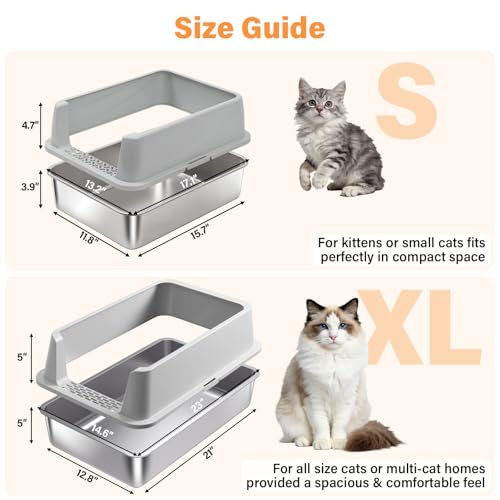 Stainless Steel Cat Litter Box for Kittens (Small(17.3"x13.4"x8.1"))