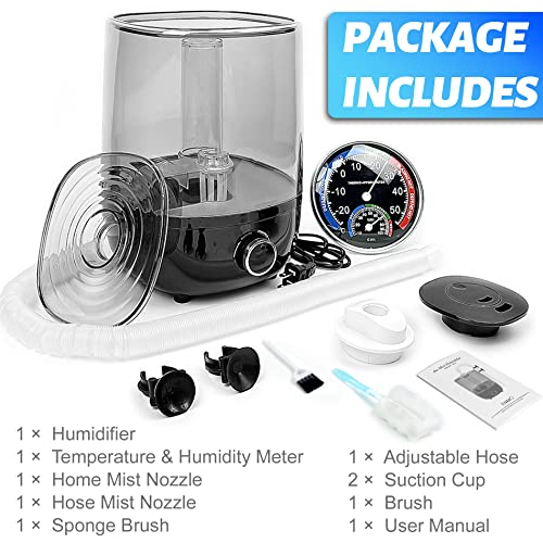 Top fill Reptile Fogger Terrariums Humidifier Fog Machine Mister with 4L Visible Large Tank & Extension Hoses (Single Hose / Black)