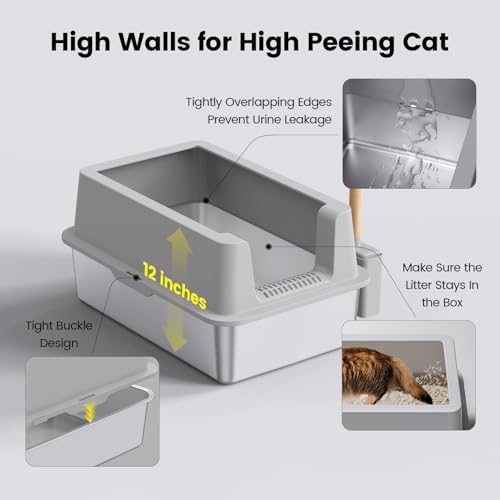 2 Pack Stainless Steel Cat Litter Box (Gray-2Pack)