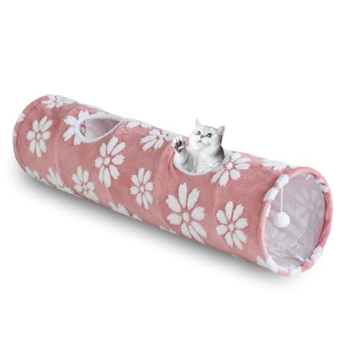 Straight Cat Tunnel for Indoor Cats 47"x12" (Pink Flower / Straight)