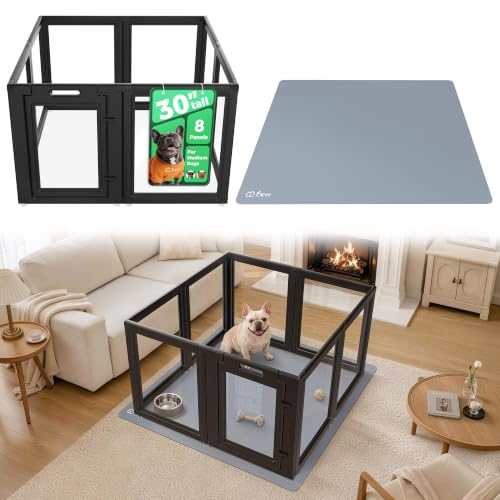 AuraSpace Acrylic Indoor Dog Playpen with Floor Mat (Black / 30"H)