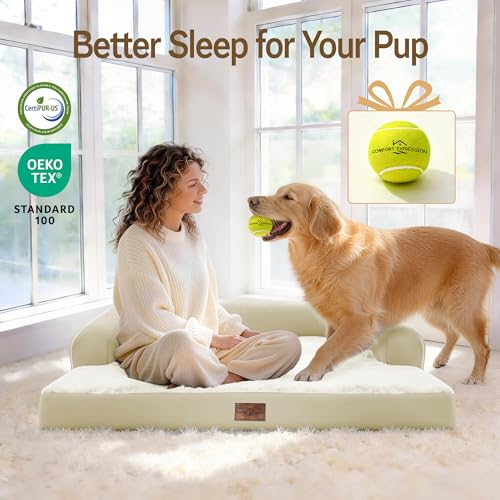 Waterproof XXL Dog Bed with Bolster for Extra Large Dogs (Beige / 45"L x 35"W x 8"Th)