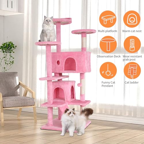 54" Cat Tree Tower (54in / Pink)