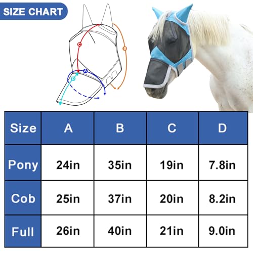 Horse Fly Mask with Ears & Long Nose (Pale Blue / Pony)