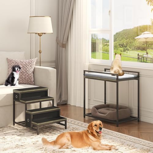 Pet Bunk Bed with Removable Stairs and 2 Drawers (Grey)