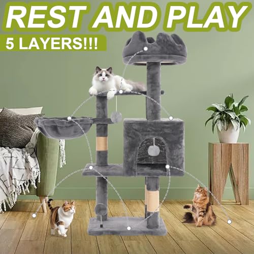 Cat Tree Tower with Hammock (Grey)
