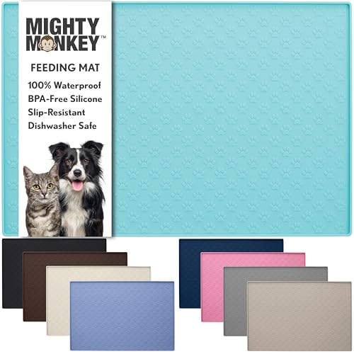 100% Waterproof Dog Food Mat (Turquoise / 24"L x 16"W)