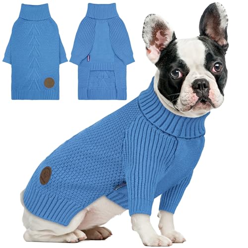 Dog Sweater Long Sleeve Warm Knit Sweaters for Small Dogs Boy Girl (Light Blue / Large)
