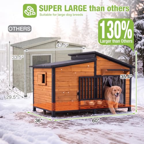Extra Large 60" Heated Dog House Outdoor Dog Kennel with Safe Heated Pad