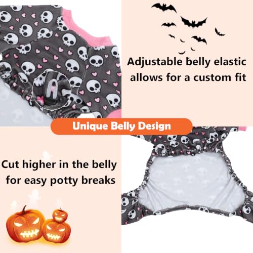 Dog Pajamas Halloween Puppy Onesies Small Dogs Soft Pjs Coat Cat Apparel Comfy Pet Clothes Outfit Doggie Bodysuit P350XL (X-Large / Skull Hearts)