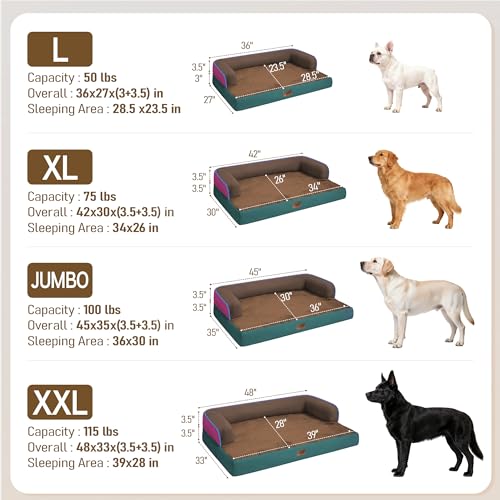 Washable Dog Bed with Bolster for Medium to Large Dogs (Jungle Berry / 36"L x 27"W x 7.5"Th)