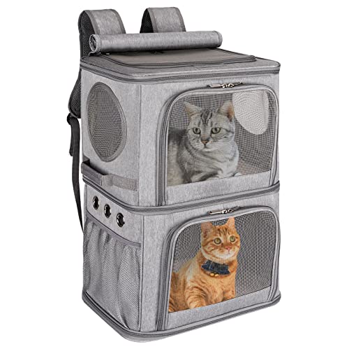 Extra Large Double Pet Carrier Backpack for Cats & Small Dogs (Grey / 15.8"L x 11.8"W x 23.6"H)
