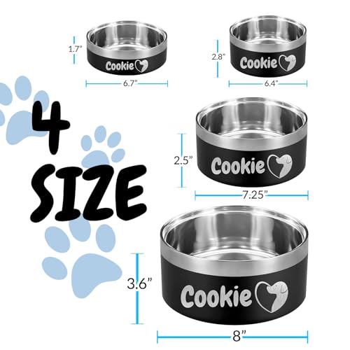 Custom Dog Bowl Personalized Dog Bowls with Name Stainless Steel Non (Navy / 32 oz (2.8x6.4in))