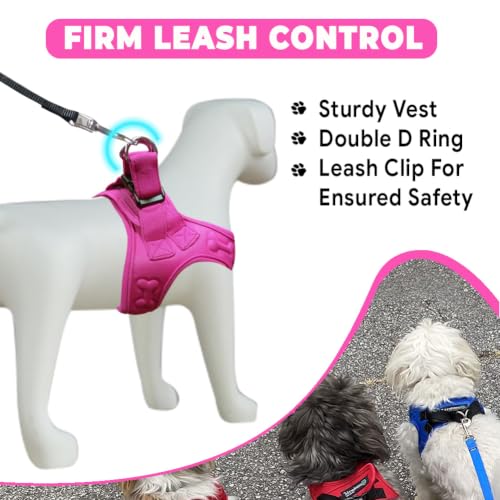 Comfort Fit Dog Harness Step in No Pull Harness for Small Medium Sized Dogs Soft Padded No Escape Harness Adjustable Easy Buckle with Leash Attachment D (XS (Chest 13"-14.5") / Pink Plush)