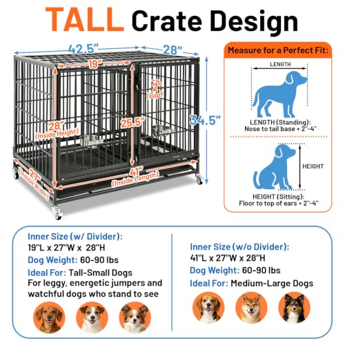 42" Tall Dog Crate with Divider (43.0"L x 28.0"W x 35.0"H)