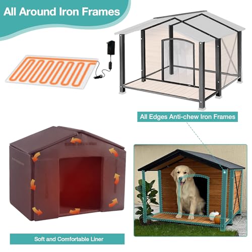 Medium Heated Dog House Outdoor with Insulated Liner for Winter (M-HP)