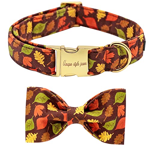 Fall Dog Collar with Bow (XL / mapleleaf)