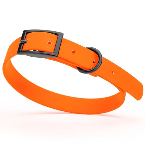 Biothane Waterproof Dog Collar Strong Coated Nylon Webbing with Black Hardware Odor (W5/8" x L12-15" / Hunter Orange)